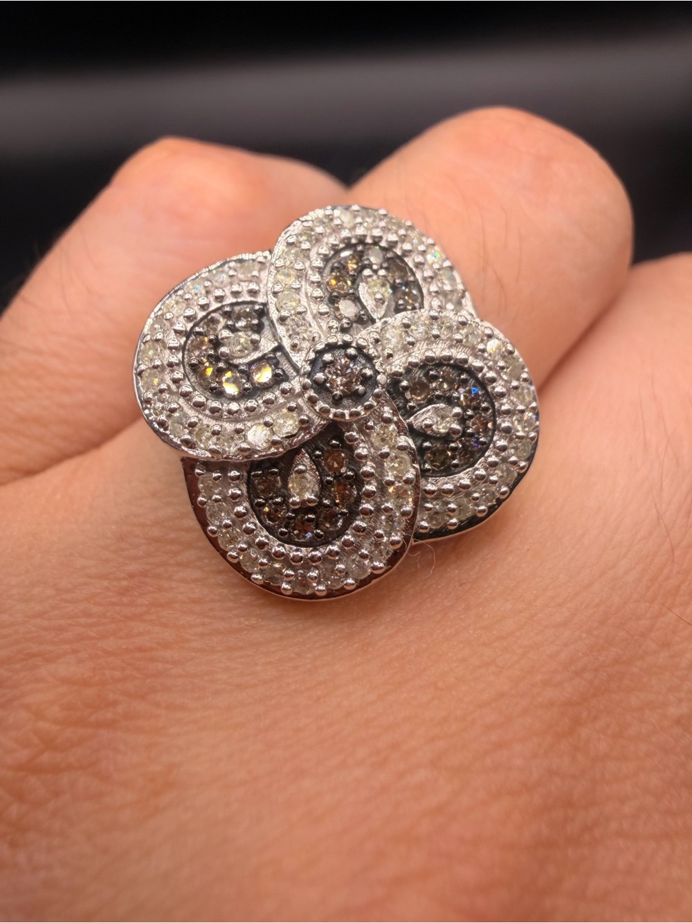 925 Sterling Silver 1 Ctw White & Chocolate Diamond Ring Size 10